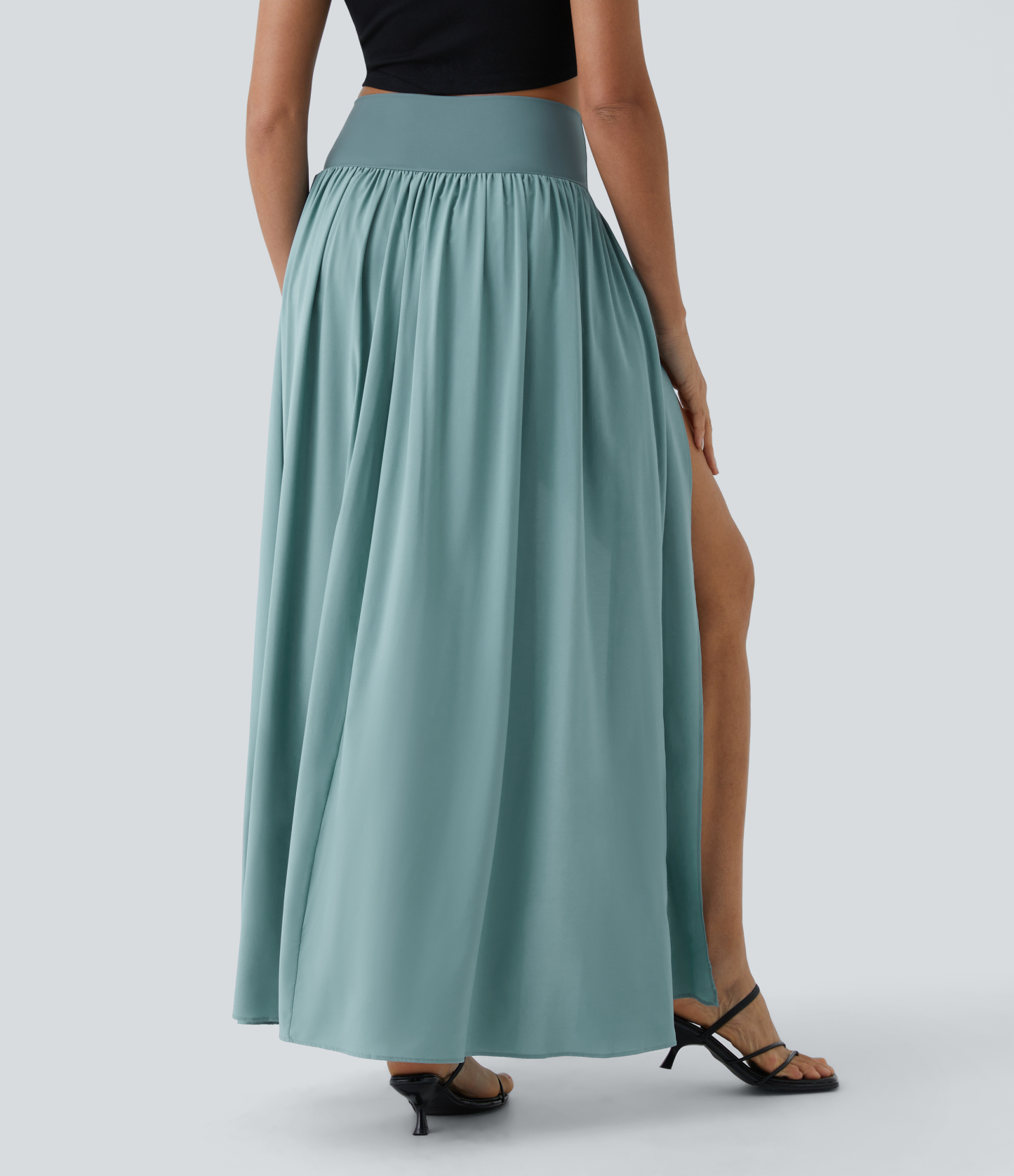 High Waisted Split 2-in-1 Flowy Quick Dry Maxi Casual Skirt