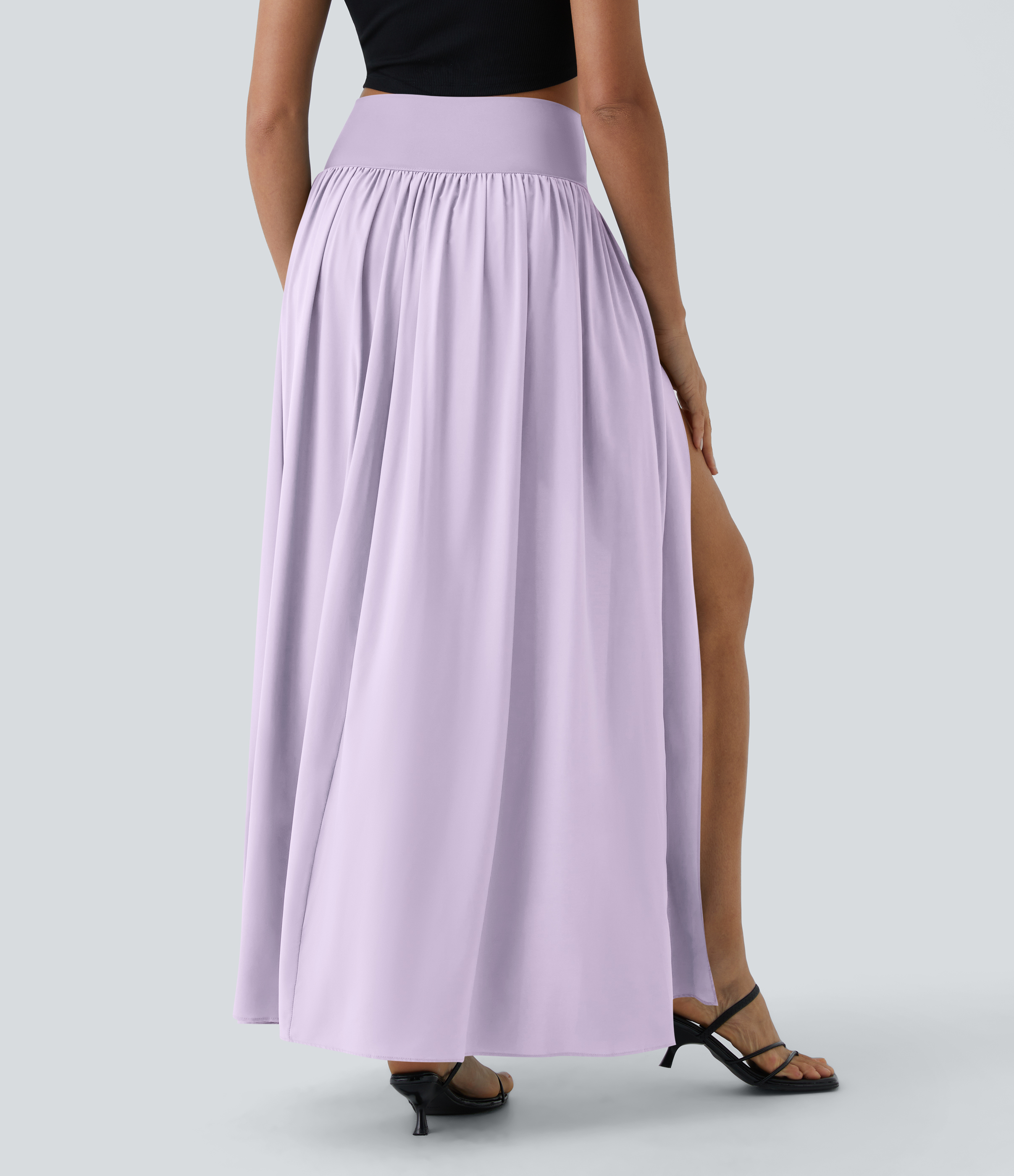High Waisted Split 2-in-1 Flowy Quick Dry Maxi Casual Skirt