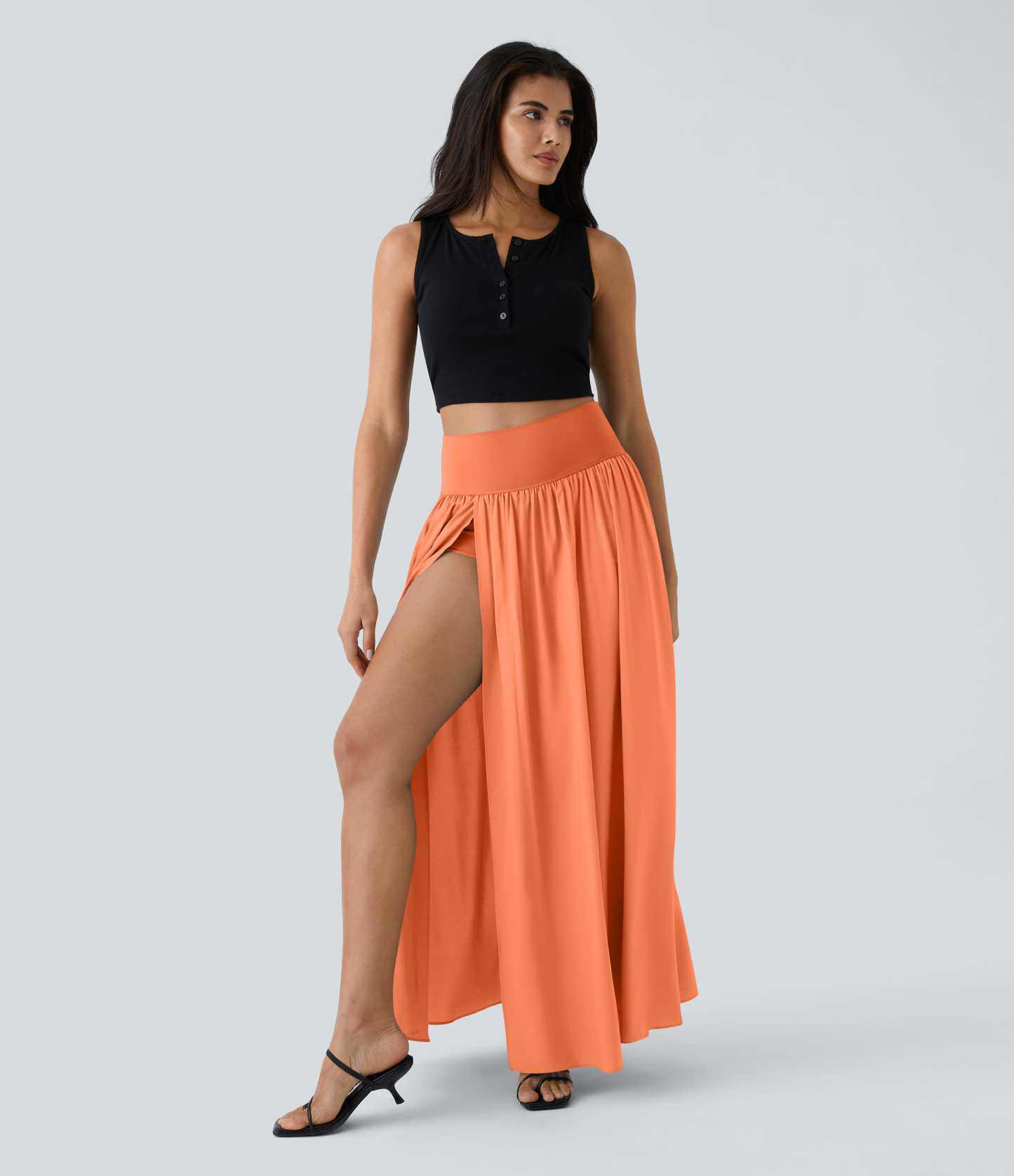 High Waisted Split 2-in-1 Flowy Quick Dry Maxi Casual Skirt