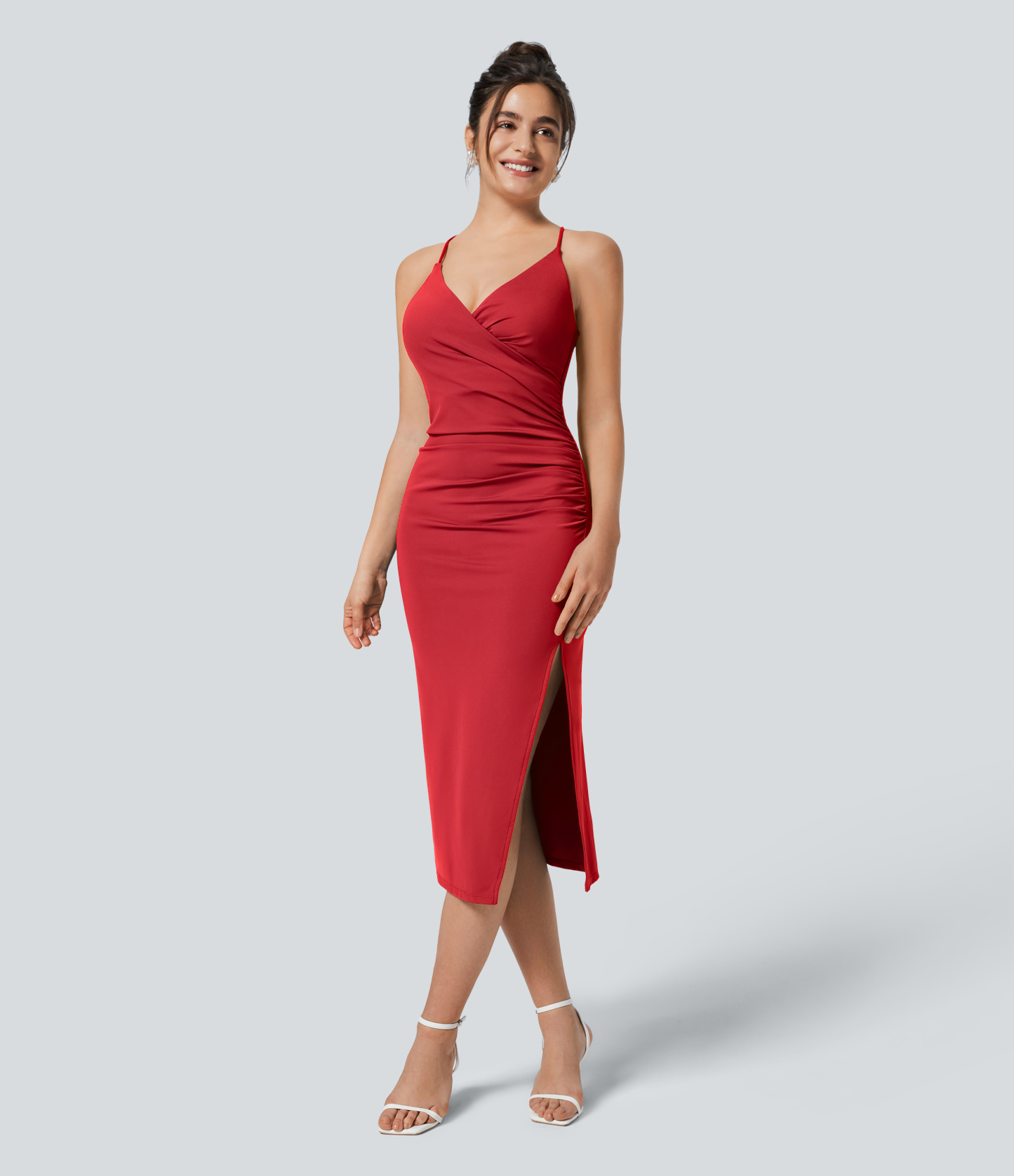 Airy Crossover Ruched Lace Up Bodycon Cool Touch Dress-UPF50+