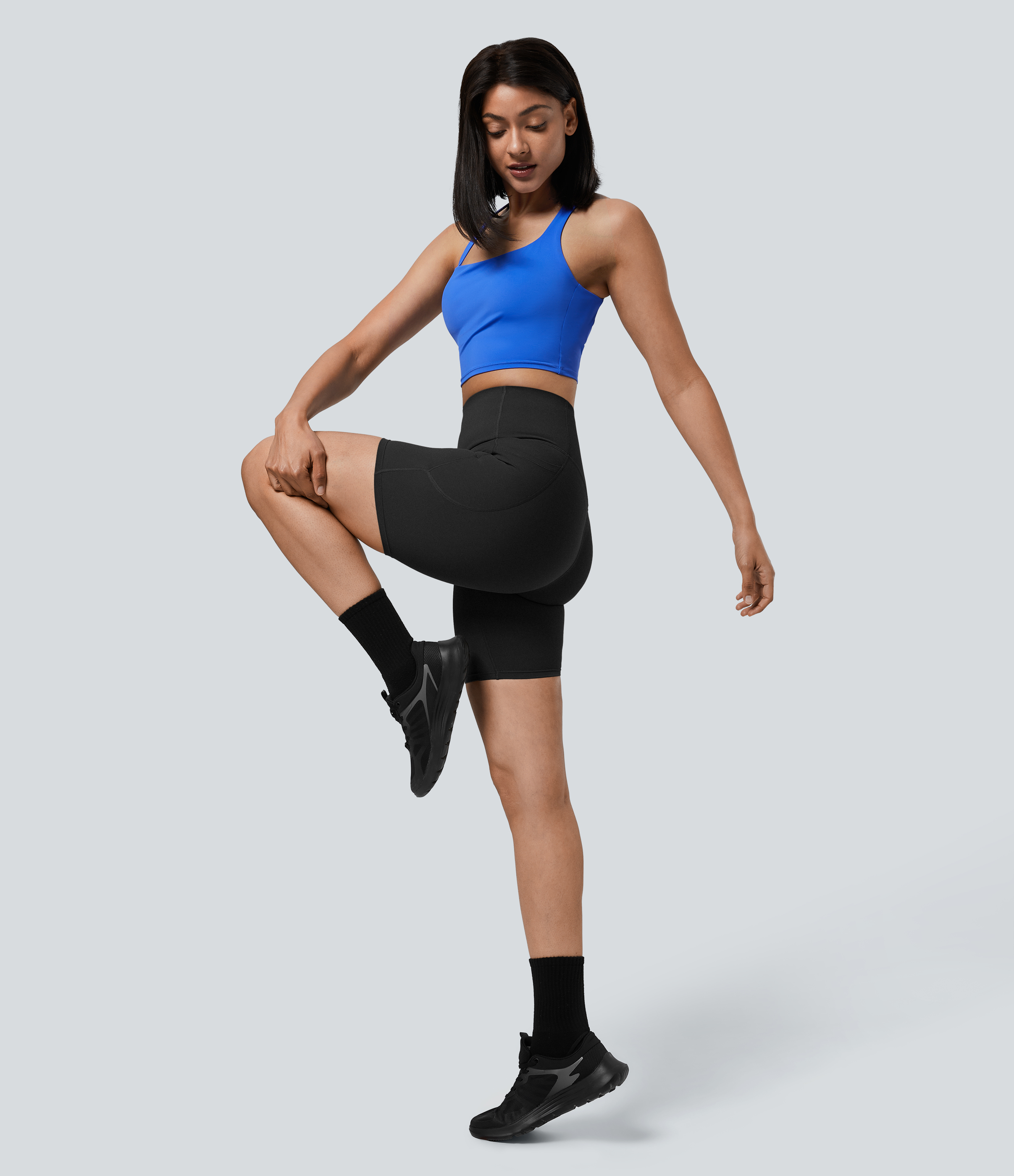 SoCinched High Waisted Tummy Control Pocket Shaping Training Biker Shorts 7''