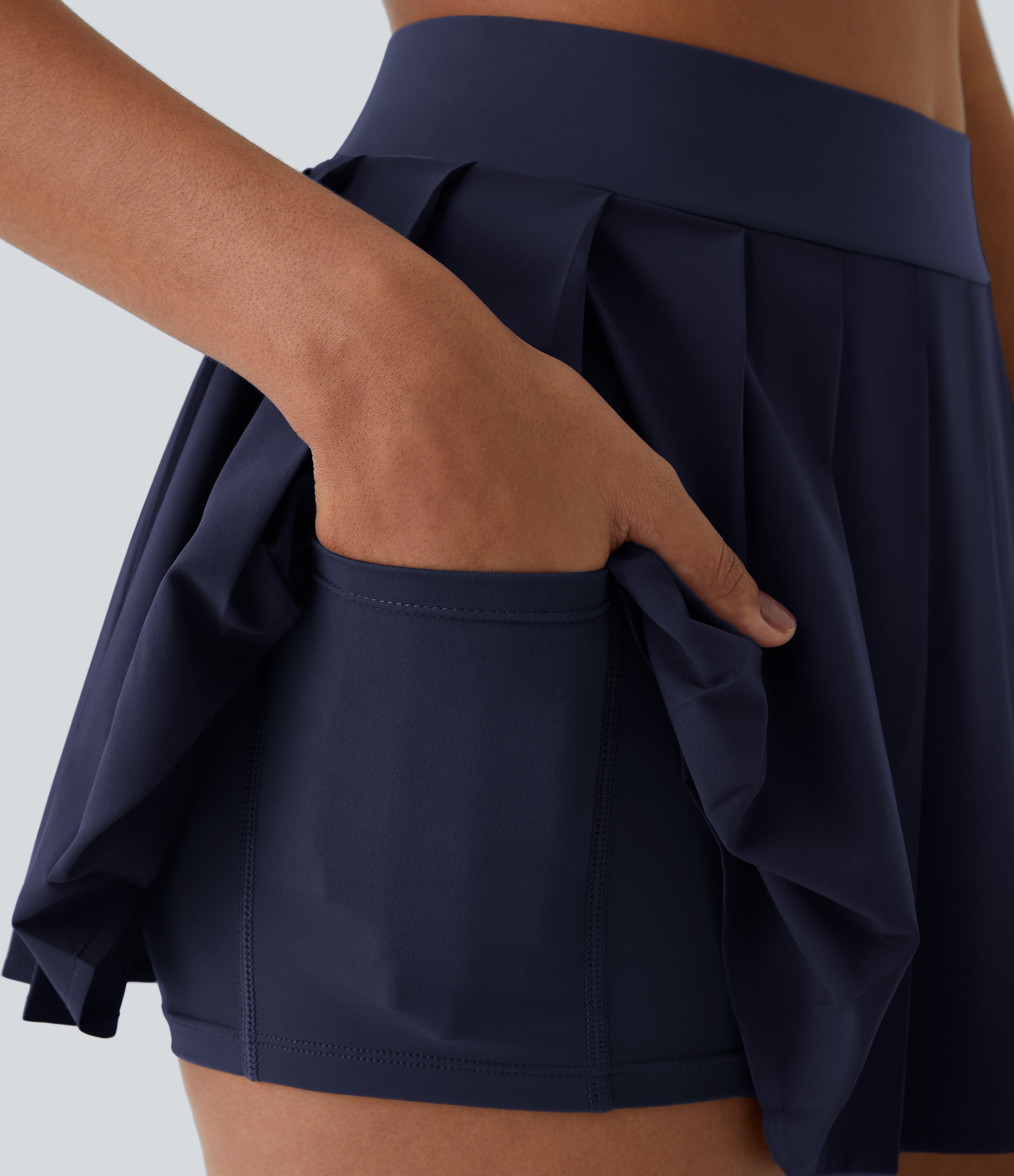 High Waisted Pleated 2-in-1 Pocket Adjustable Buckle Micro Mini Quick Dry Casual Skirt