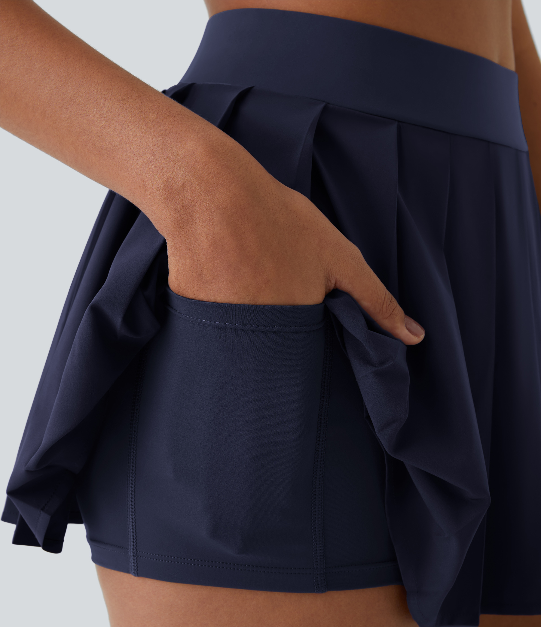 High Waisted Pleated 2-in-1 Pocket Adjustable Buckle Micro Mini Quick Dry Casual Skirt