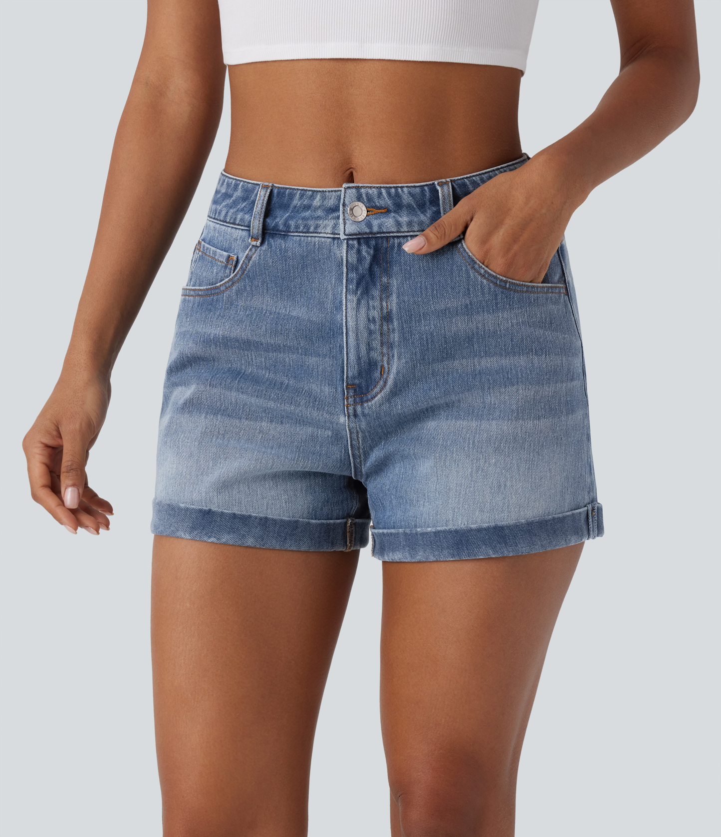 Mid Rise Zipper Pockets Denim Casual Shorts 3''