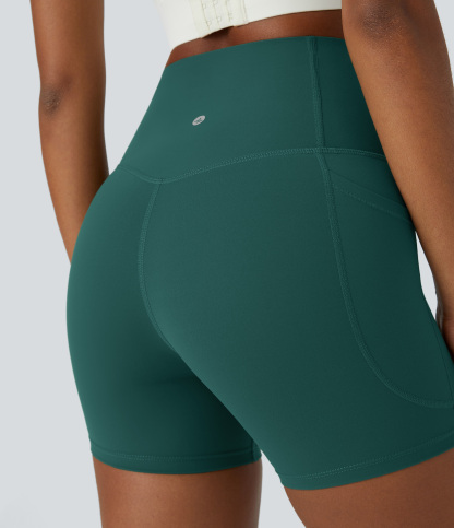 SoCinched High Waisted Tummy Control Side Pocket Shaping Training Biker Shorts 5''