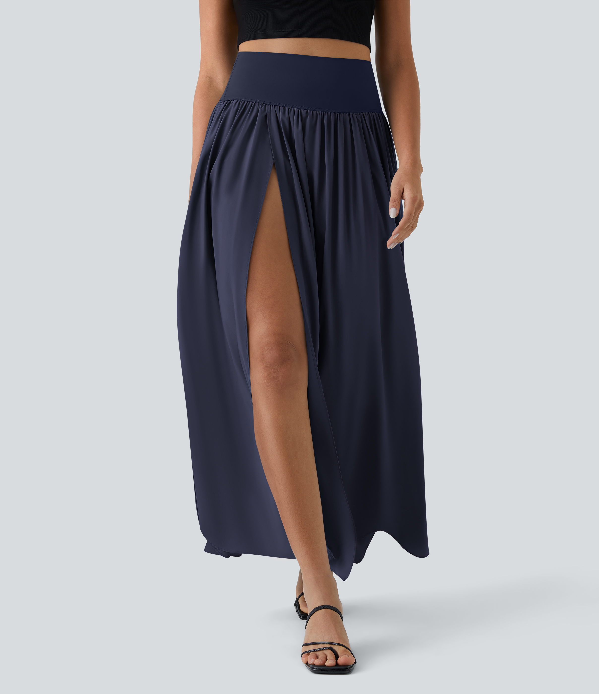High Waisted Split 2-in-1 Flowy Quick Dry Maxi Casual Skirt