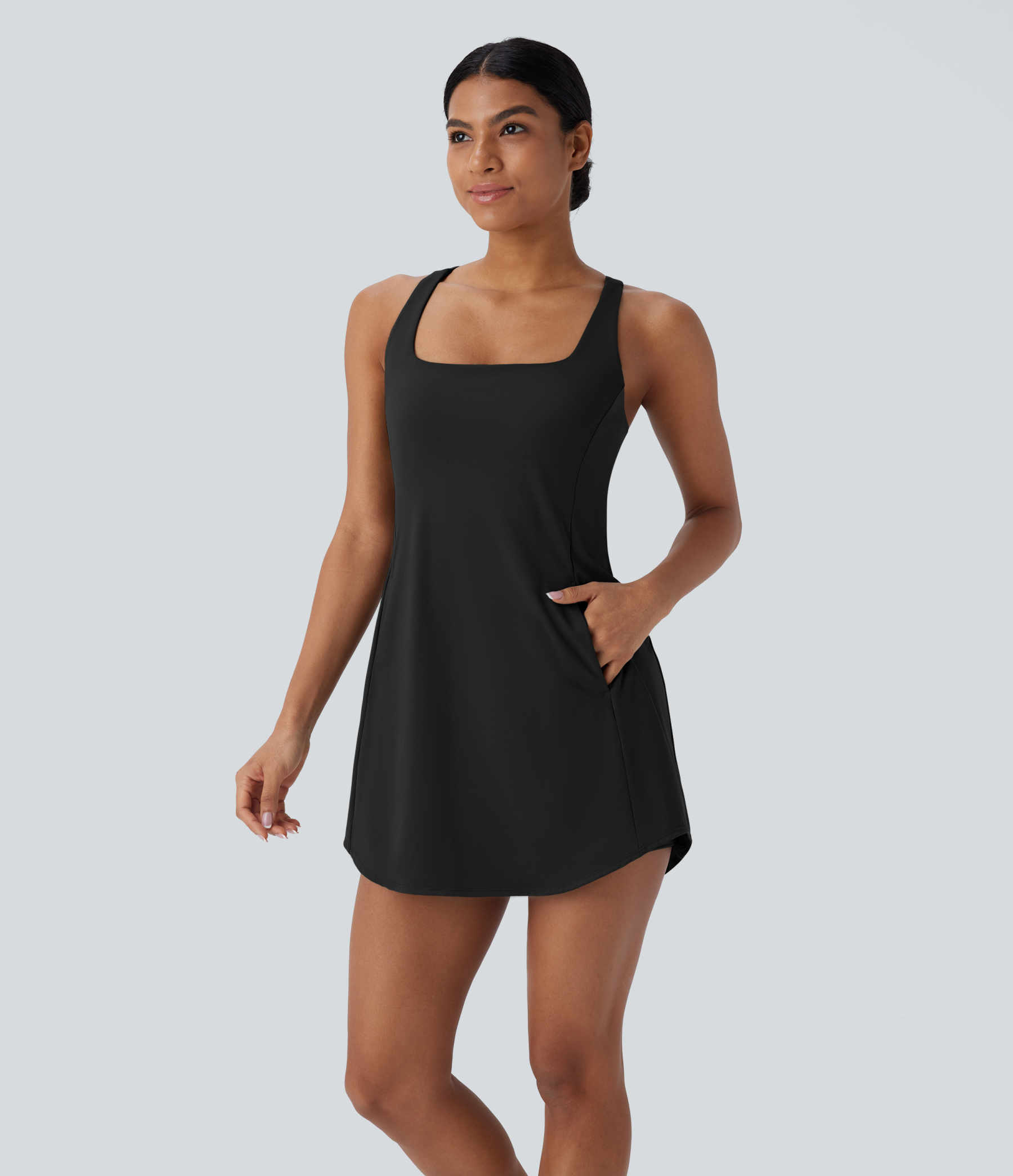 Plush Cut Out Pocket 2-Piece Mini Yoga Active Dress