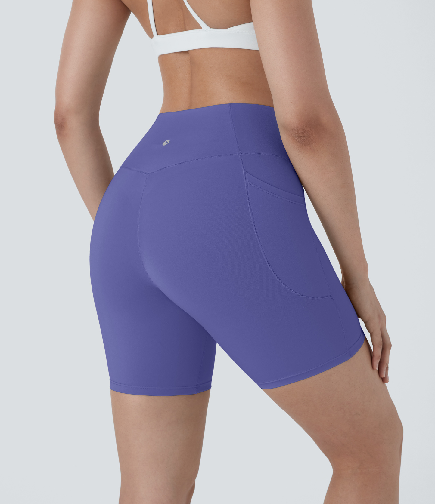 High Waisted Crossover Pocket Yoga Biker Shorts 7"-UPF50+