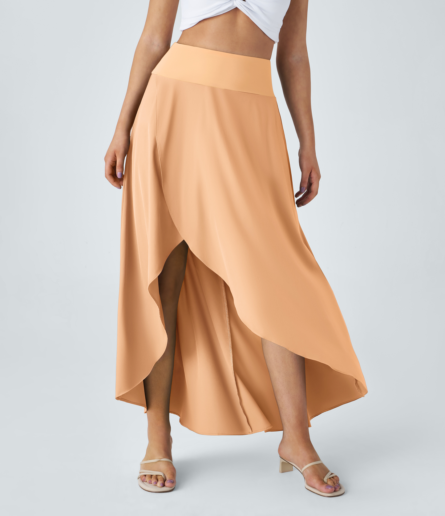 High Waisted High Low Ruffle 2-in-1 Flowy Quick Dry Casual Regular Maxi Skirt