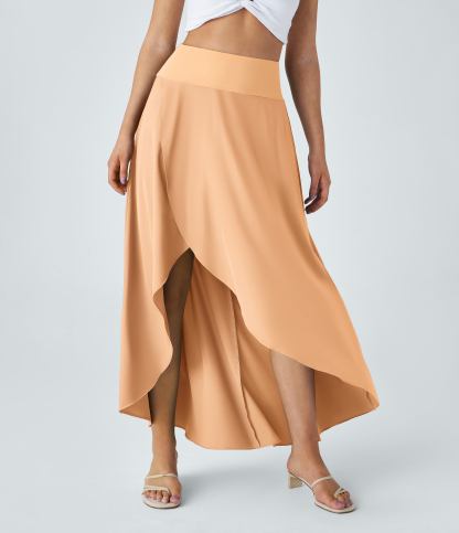 High Waisted High Low Ruffle 2-in-1 Flowy Quick Dry Casual Regular Maxi Skirt