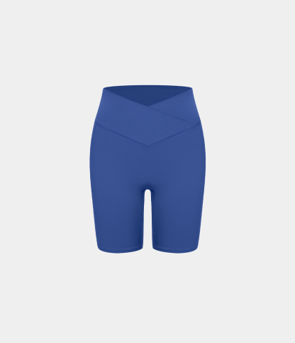 High Waisted Crossover Pocket Yoga Biker Shorts 7"-UPF50+