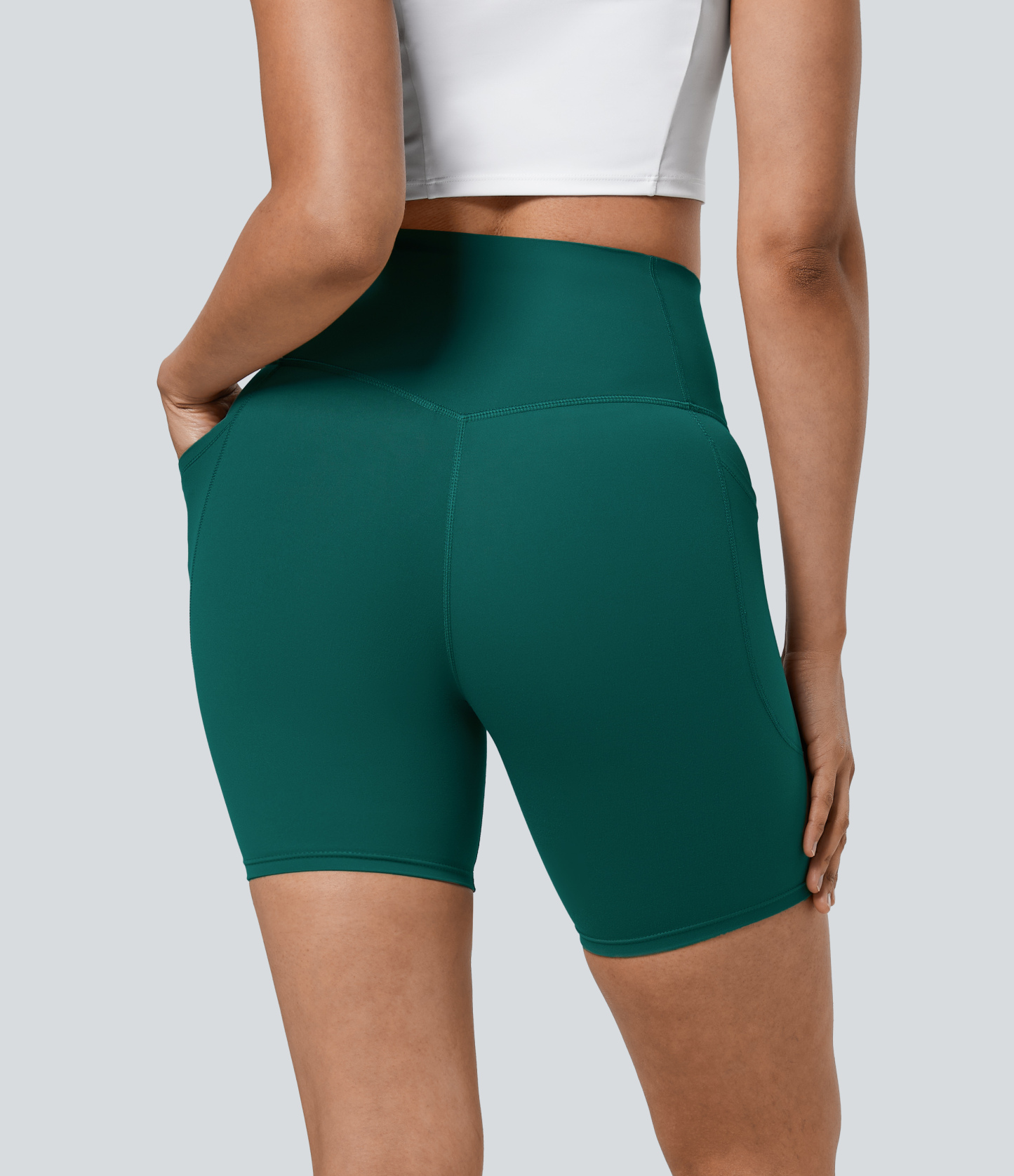 SoCinched High Waisted Tummy Control Pocket Shaping Training Biker Shorts 7''