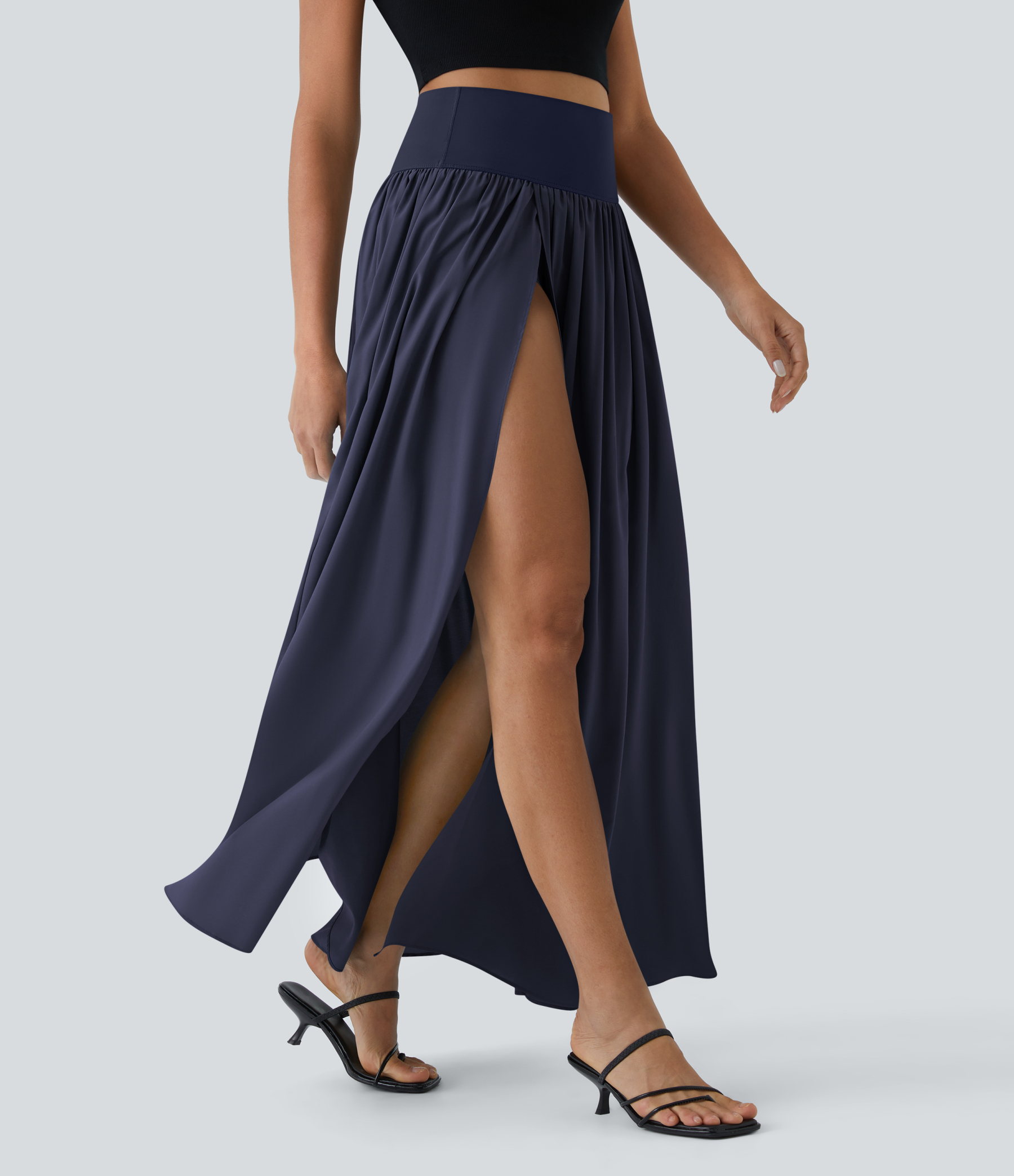 High Waisted Split 2-in-1 Flowy Quick Dry Maxi Casual Skirt