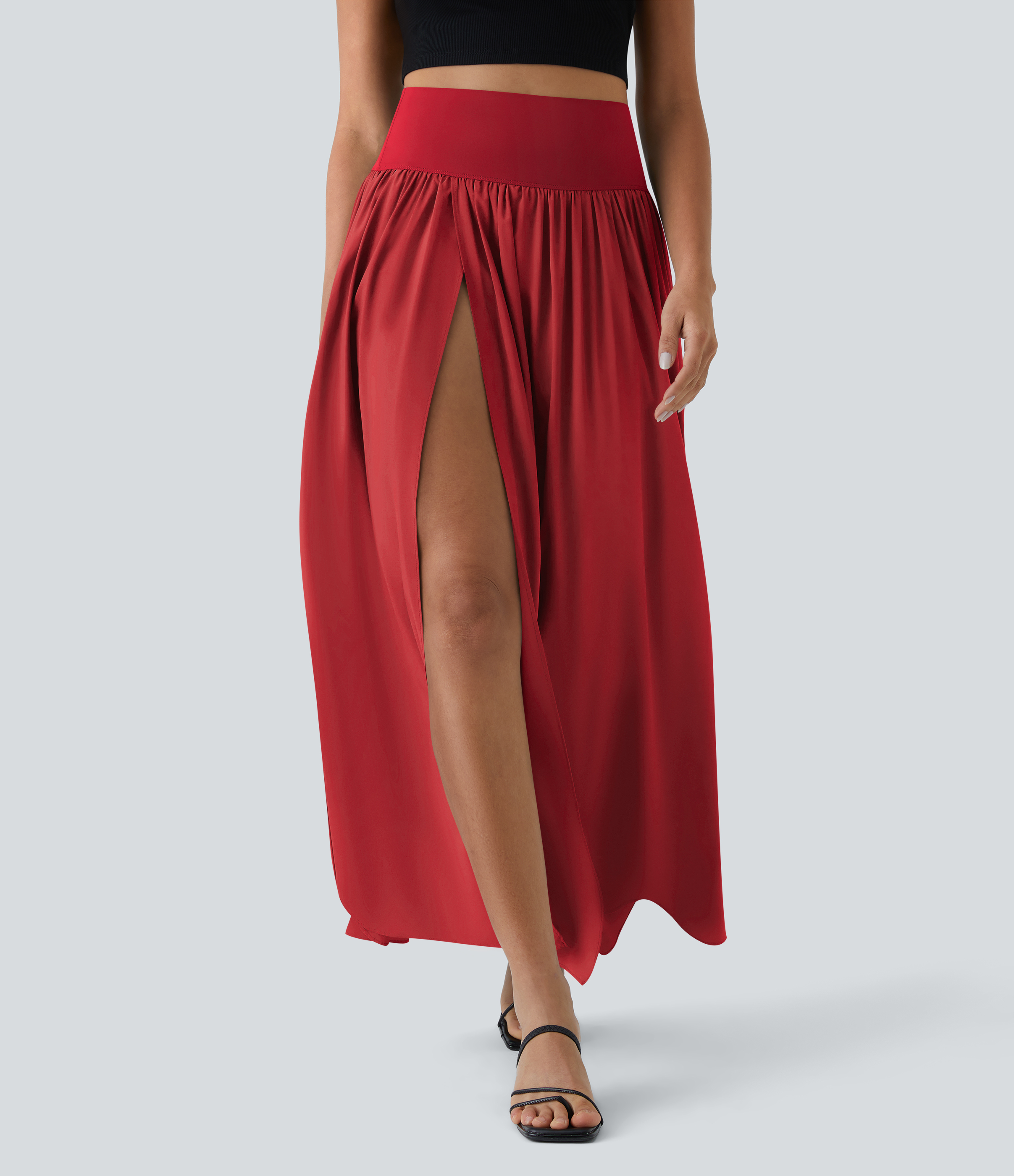 High Waisted Split 2-in-1 Flowy Quick Dry Maxi Casual Skirt