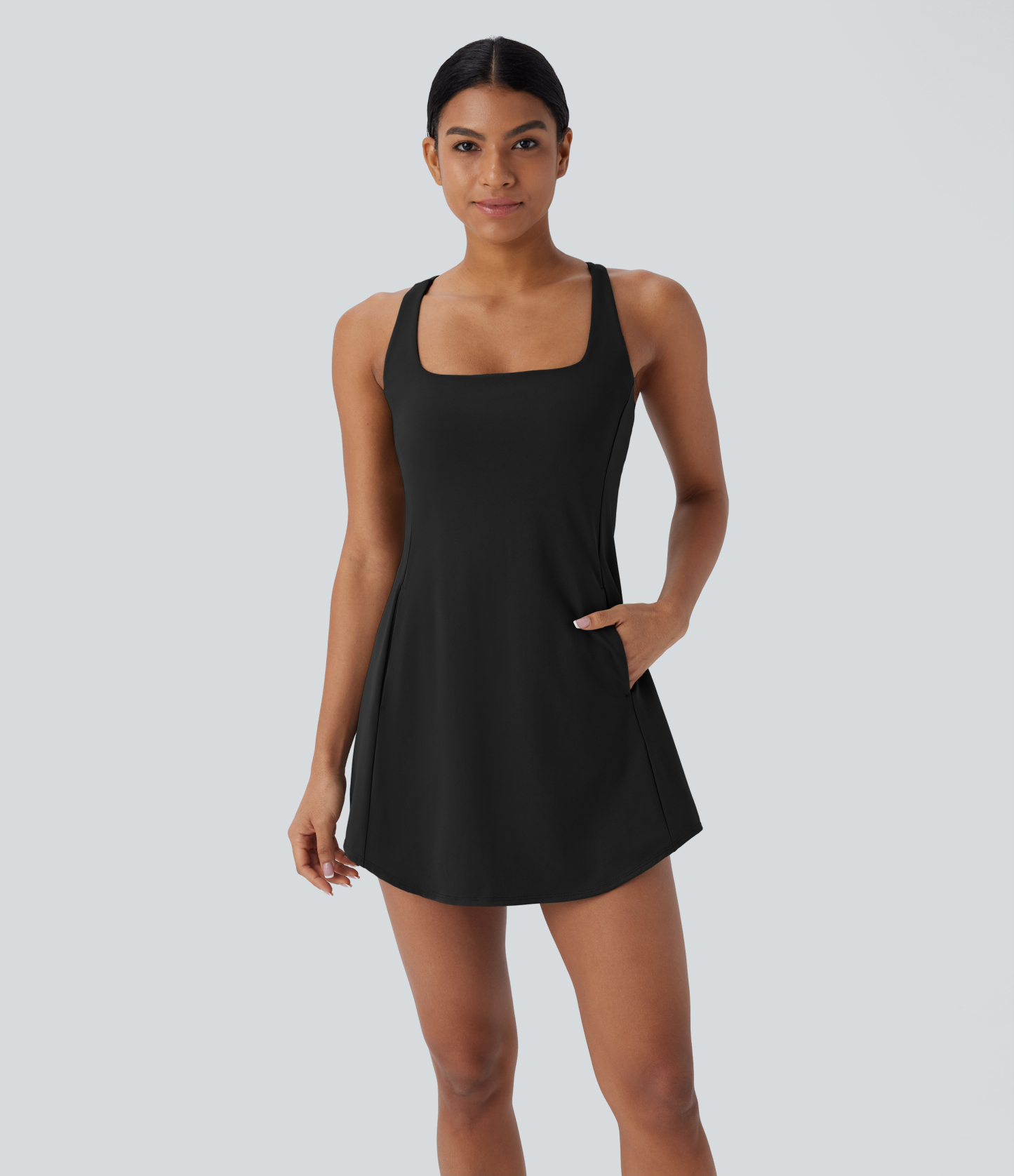 Plush Cut Out Pocket 2-Piece Mini Yoga Active Dress