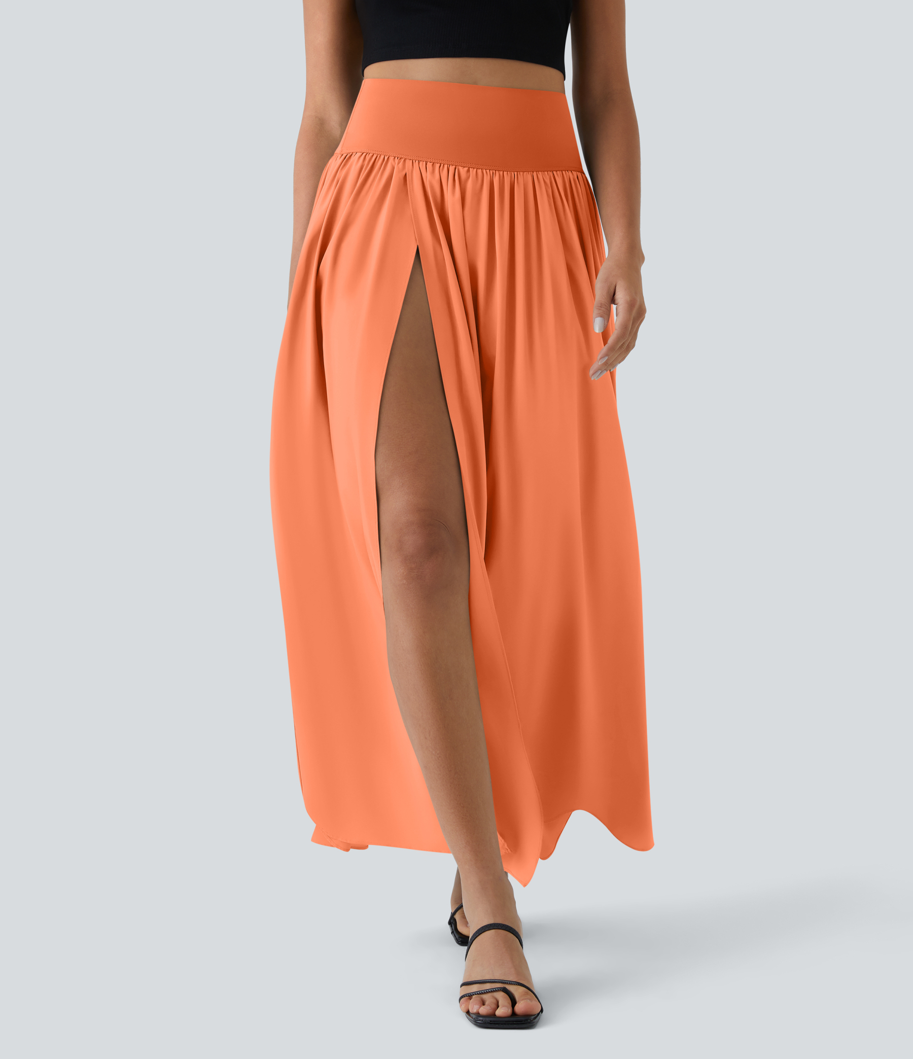 High Waisted Split 2-in-1 Flowy Quick Dry Maxi Casual Skirt