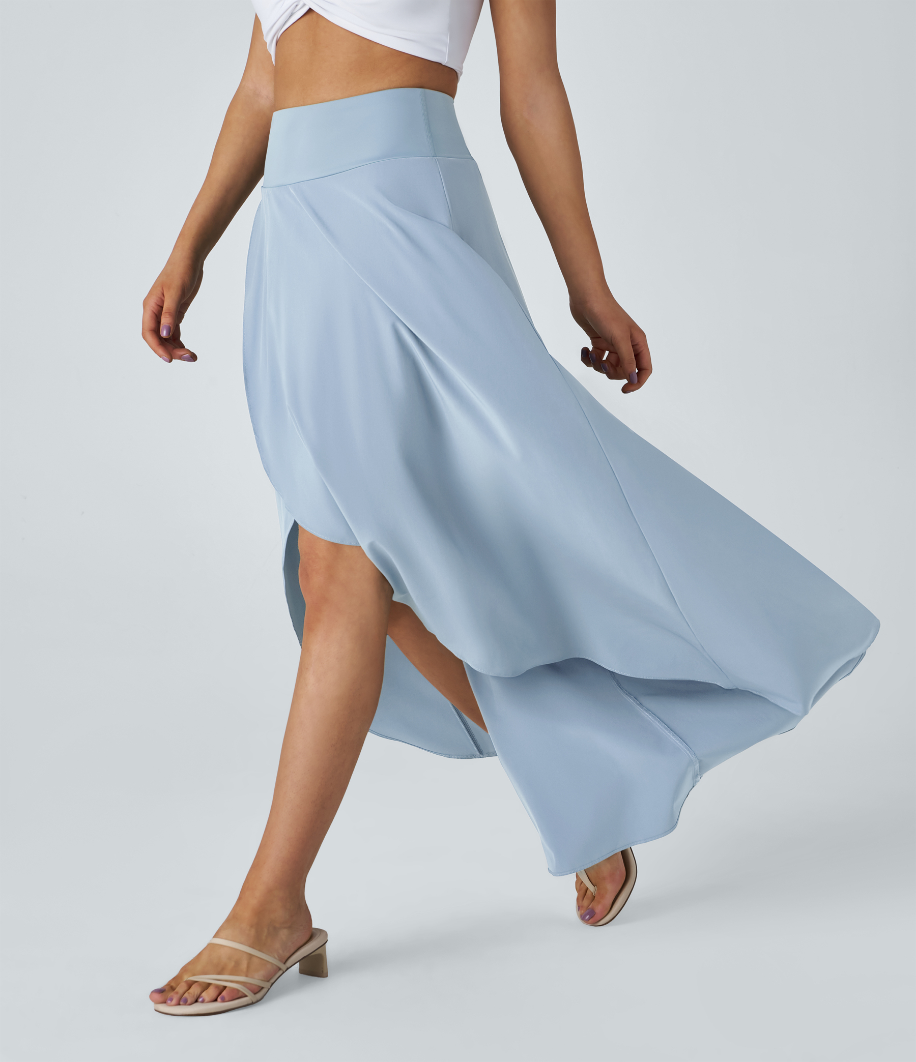 High Waisted High Low Ruffle 2-in-1 Flowy Quick Dry Casual Regular Maxi Skirt
