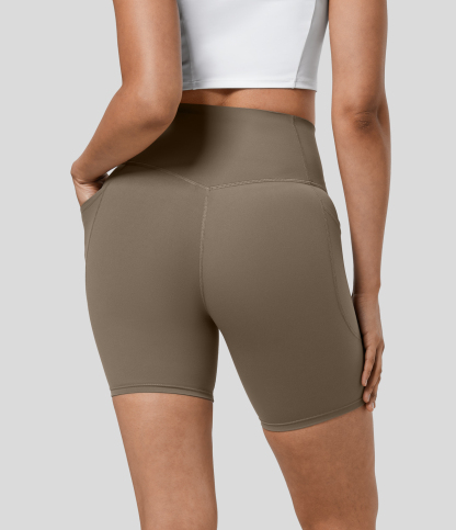 SoCinched High Waisted Tummy Control Pocket Shaping Training Biker Shorts 7''