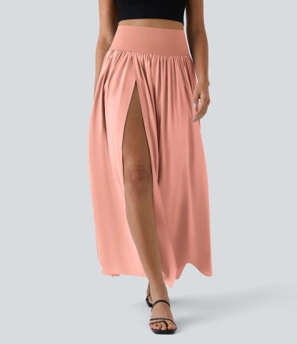 High Waisted Split 2-in-1 Flowy Quick Dry Maxi Casual Skirt