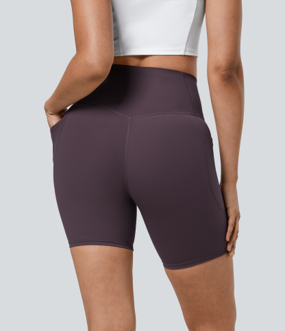 SoCinched High Waisted Tummy Control Pocket Shaping Training Biker Shorts 7''