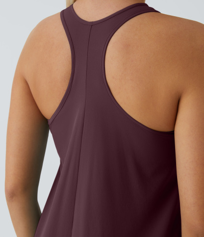 Backless Racerback Side Pocket High Low Flowy Midi Quick Dry Casual Dress