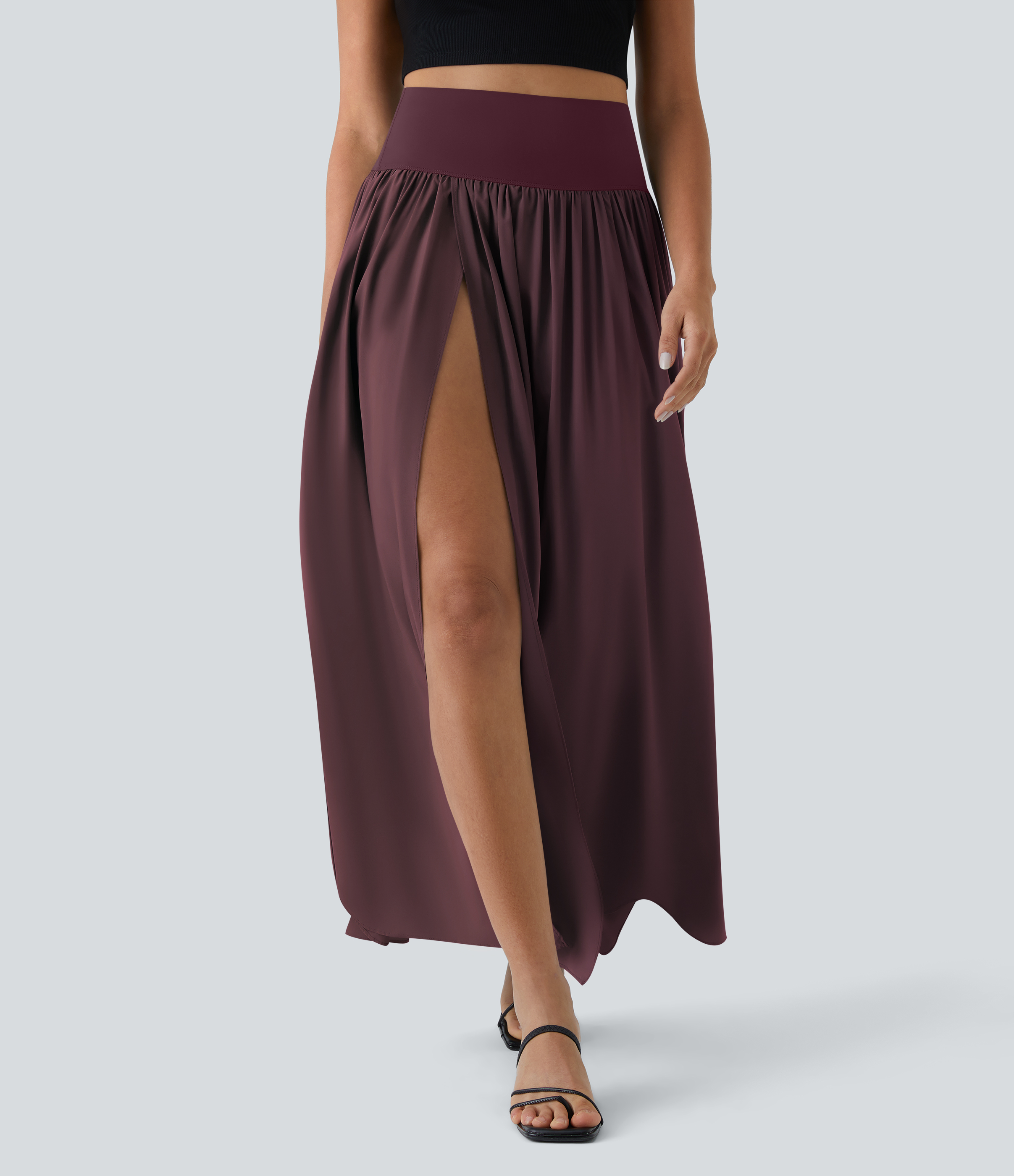High Waisted Split 2-in-1 Flowy Quick Dry Maxi Casual Skirt