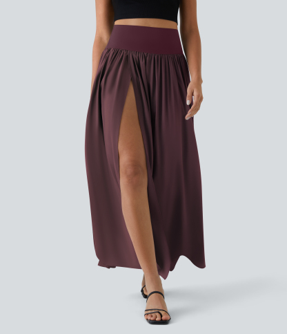 High Waisted Split 2-in-1 Flowy Quick Dry Maxi Casual Skirt