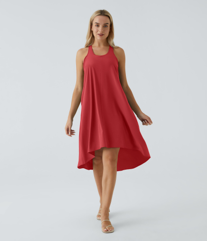 Backless Racerback Side Pocket High Low Flowy Midi Quick Dry Casual Dress