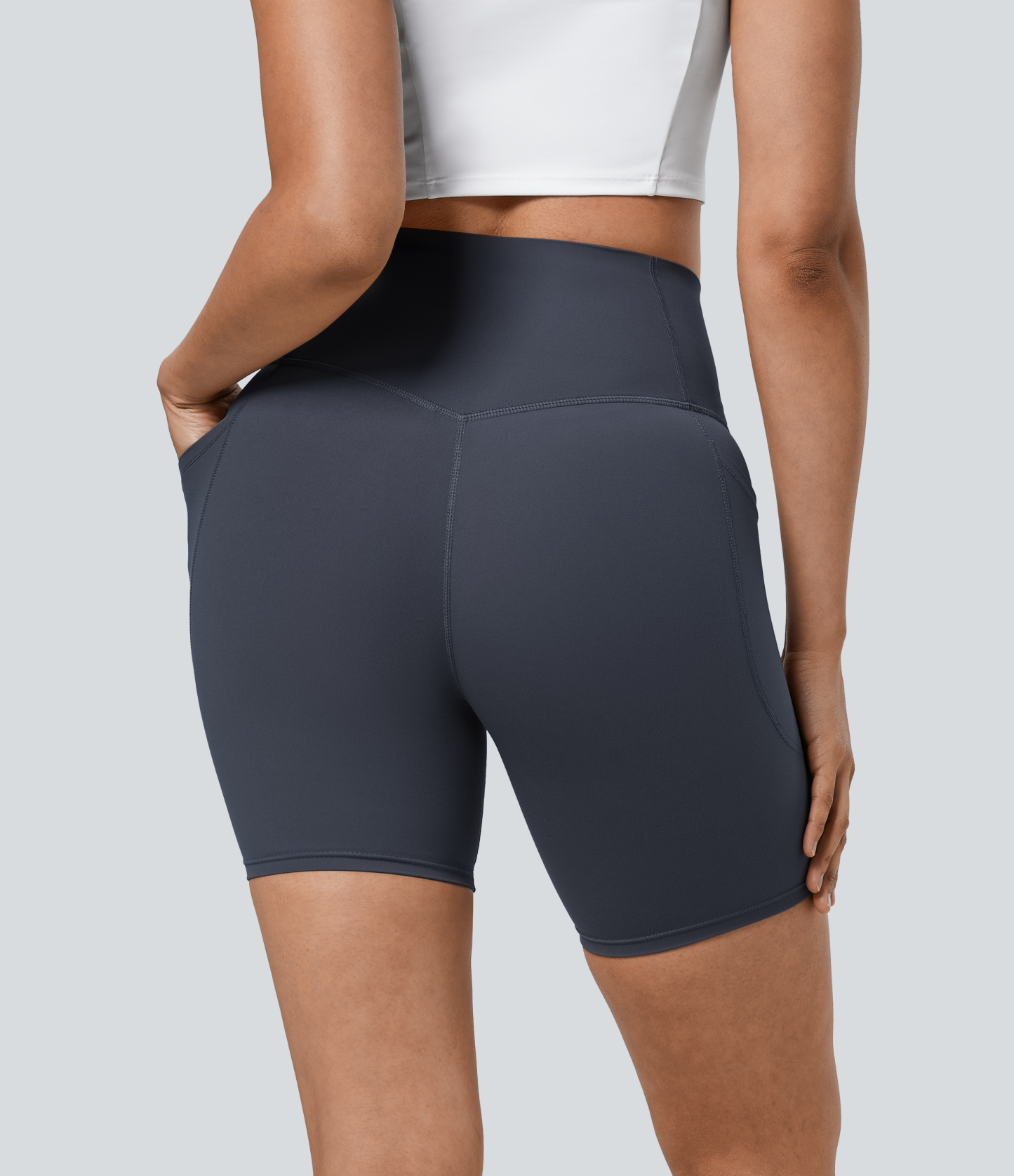 SoCinched High Waisted Tummy Control Pocket Shaping Training Biker Shorts 7''