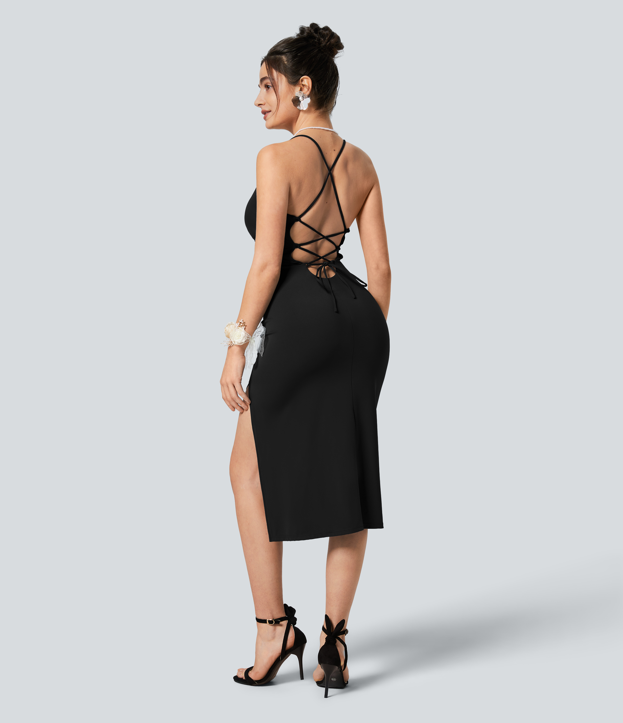 Airy Crossover Ruched Lace Up Bodycon Cool Touch Dress-UPF50+