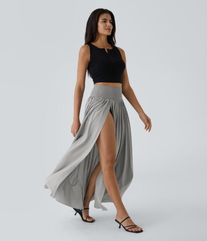 High Waisted Split 2-in-1 Flowy Quick Dry Maxi Casual Skirt