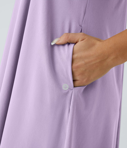 Backless Racerback Side Pocket High Low Flowy Midi Quick Dry Casual Dress