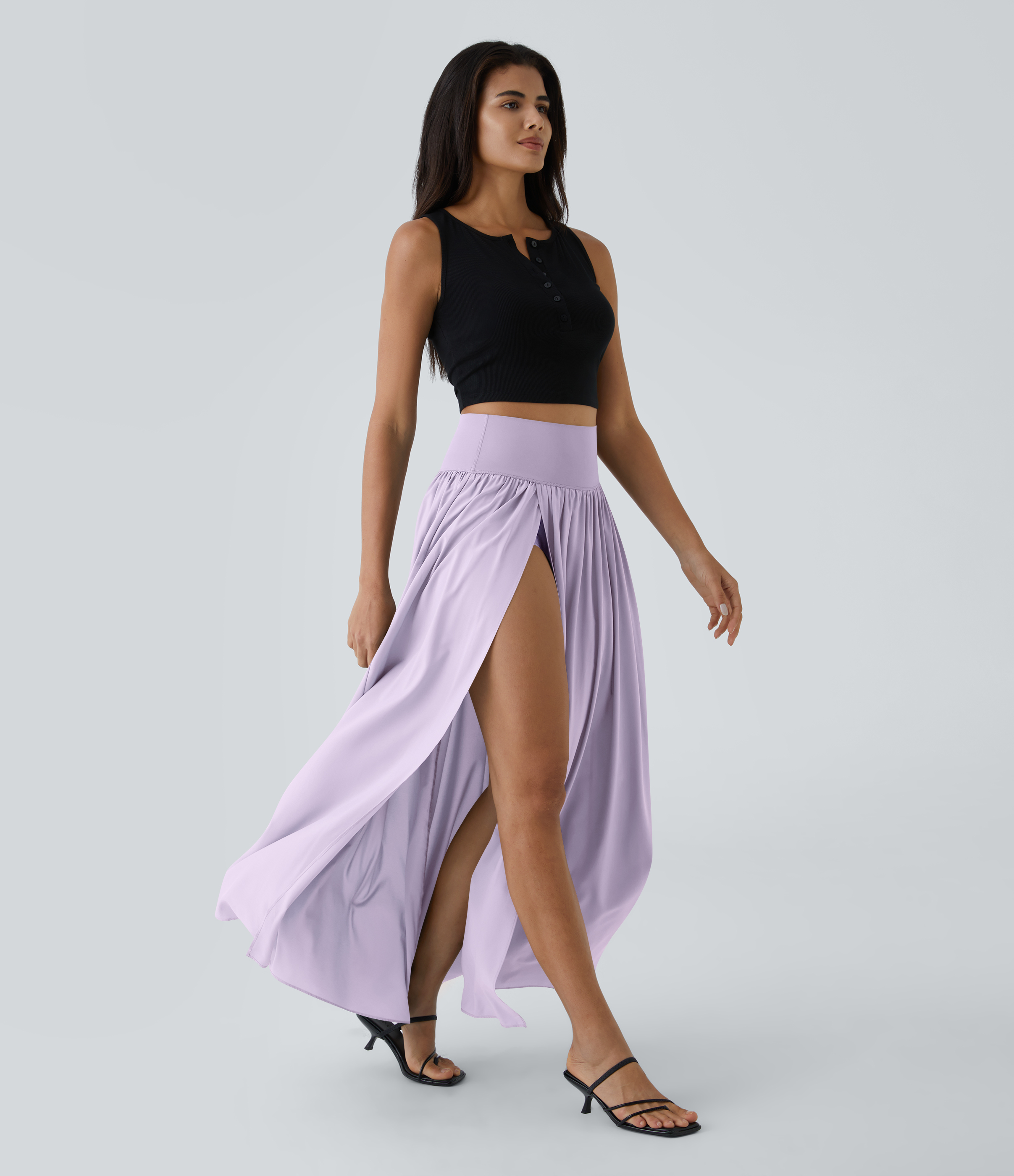 High Waisted Split 2-in-1 Flowy Quick Dry Maxi Casual Skirt
