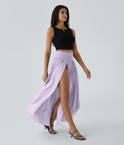 High Waisted Split 2-in-1 Flowy Quick Dry Maxi Casual Skirt