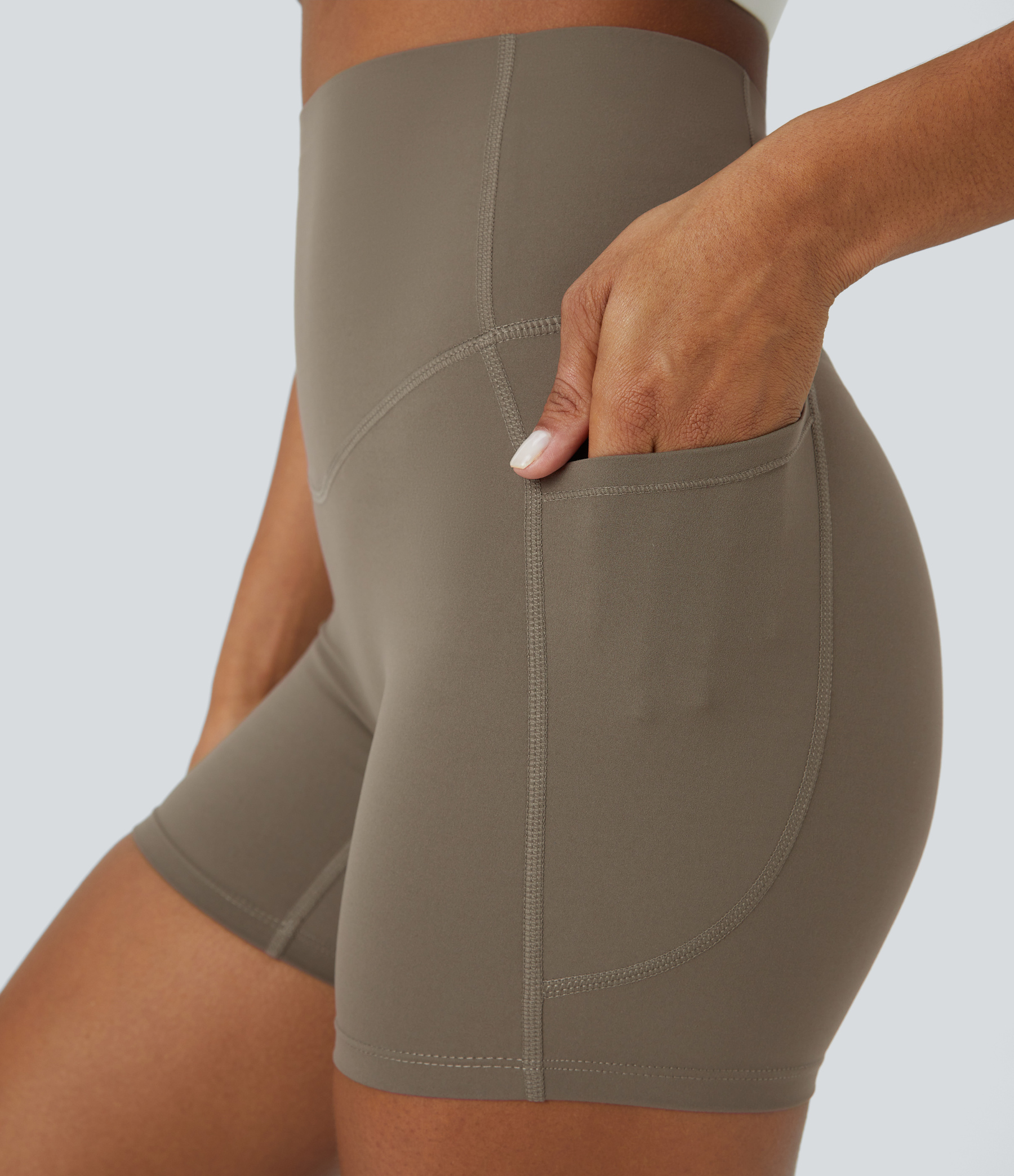 SoCinched High Waisted Tummy Control Side Pocket Shaping Training Biker Shorts 5''