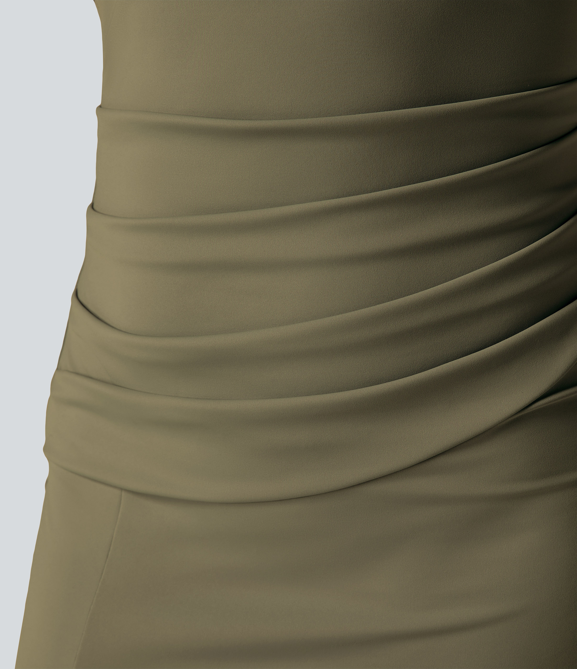 Airy Square Neck Backless Corset Ruched Split Bodycon Midi Cool Touch Bridesmaid and Wedding Guest Dress