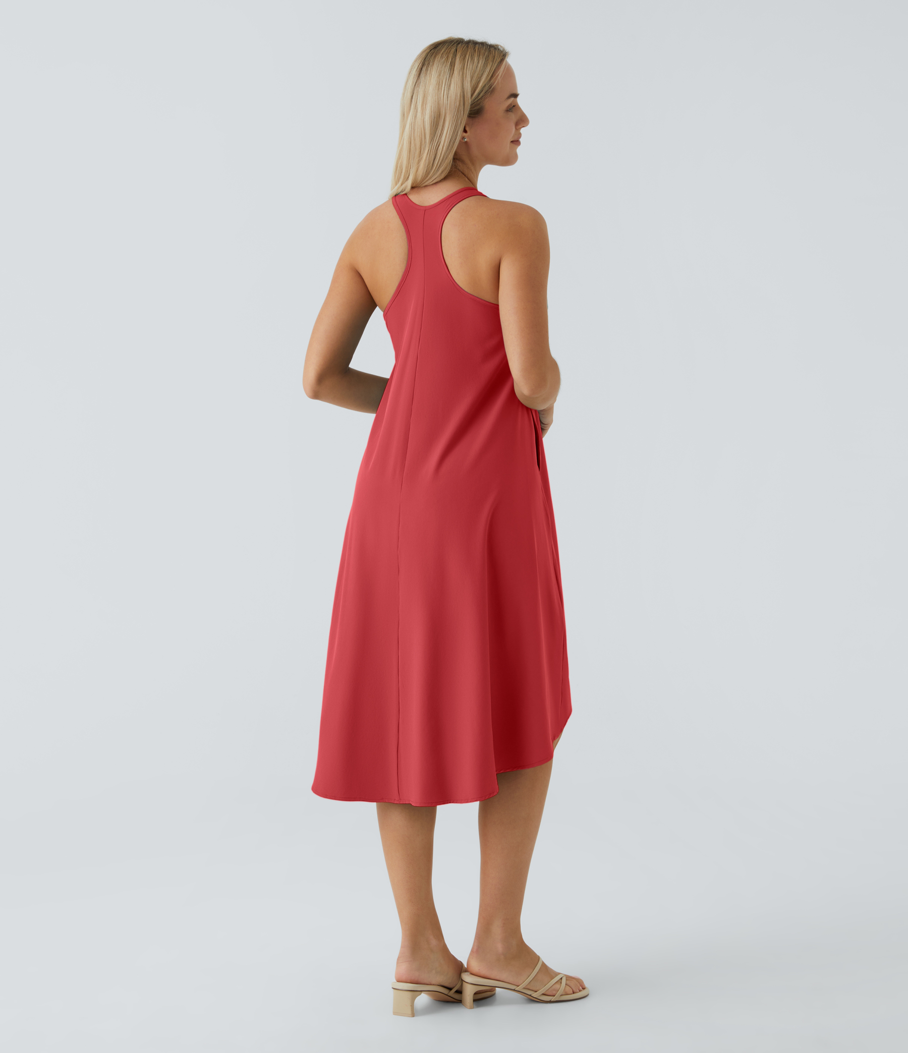 Backless Racerback Side Pocket High Low Flowy Midi Quick Dry Casual Dress