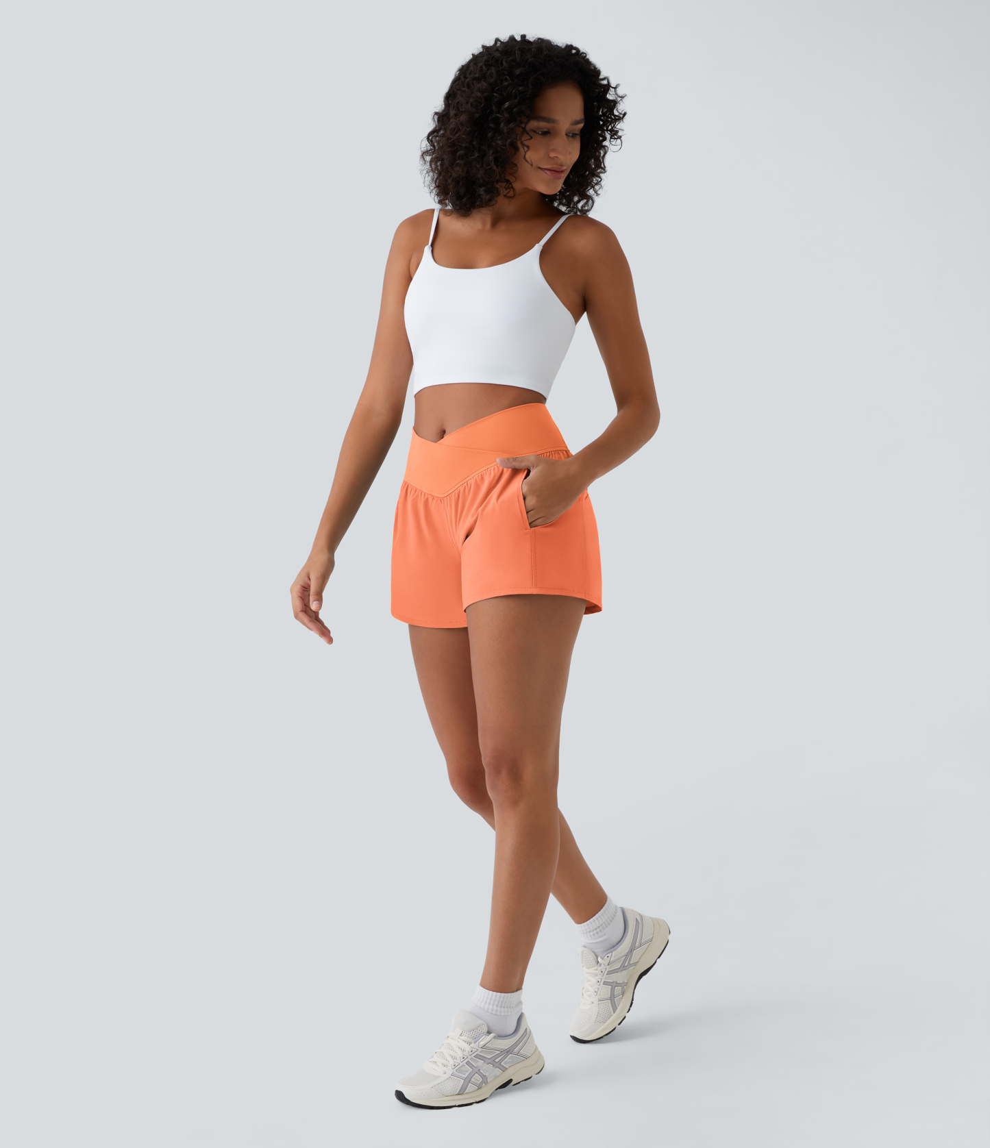 High Waisted Crossover Pocket 2-in-1 Quick Dry Yoga Shorts 4"