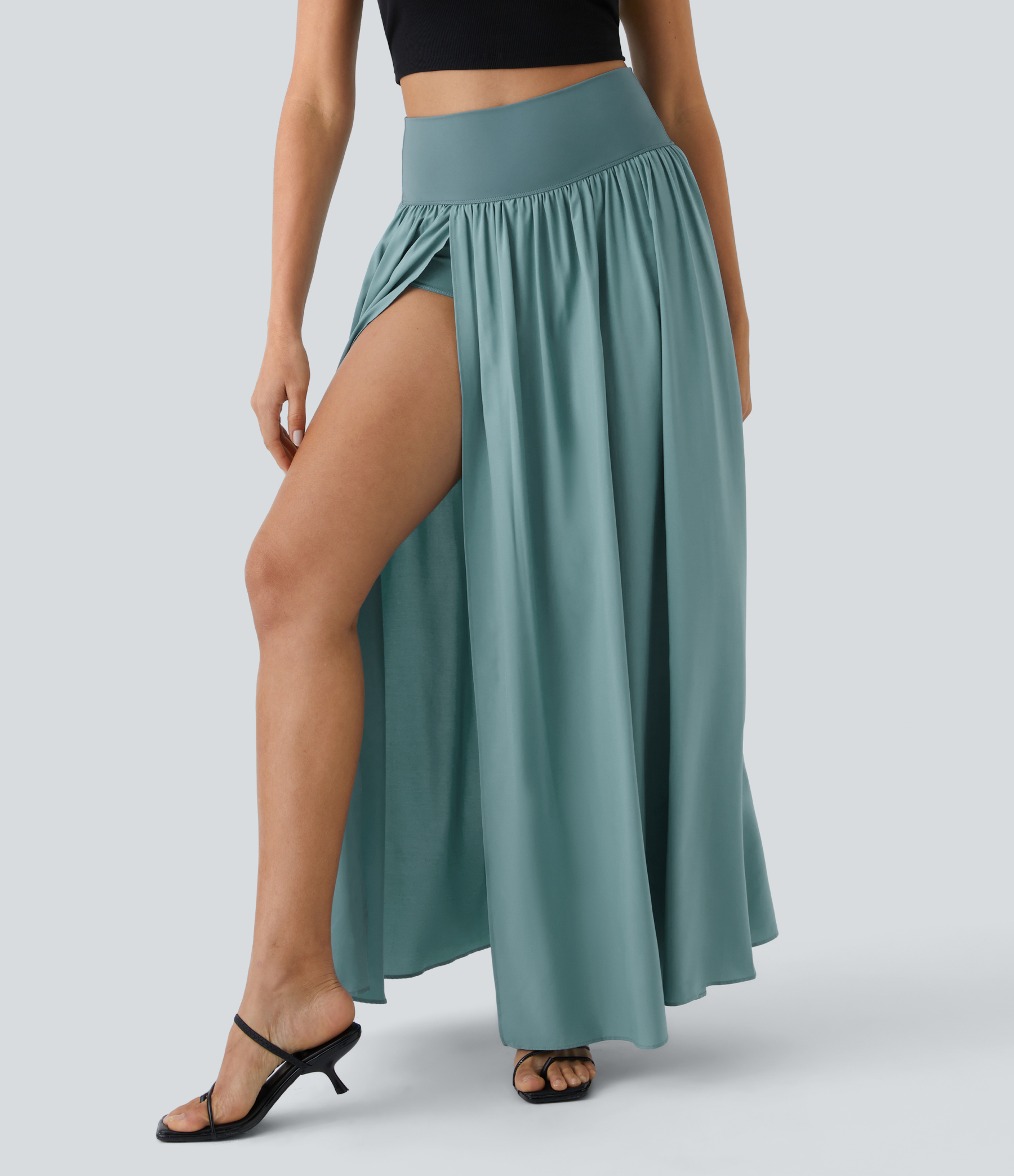 High Waisted Split 2-in-1 Flowy Quick Dry Maxi Casual Skirt