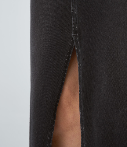 High Waisted Pockets Bodycon Washed Denim Casual Midi Skirt