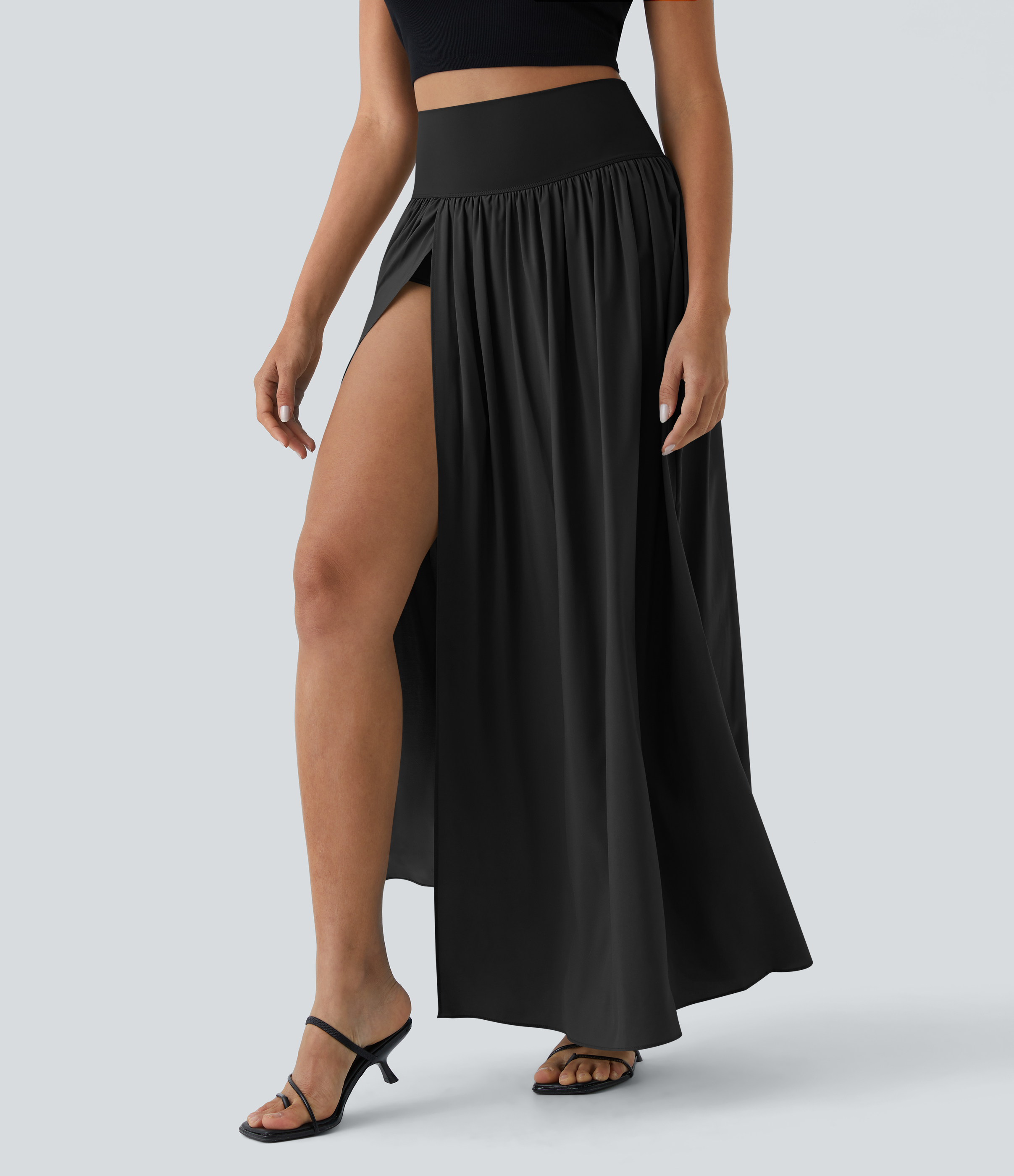 High Waisted Split 2-in-1 Flowy Quick Dry Maxi Casual Skirt