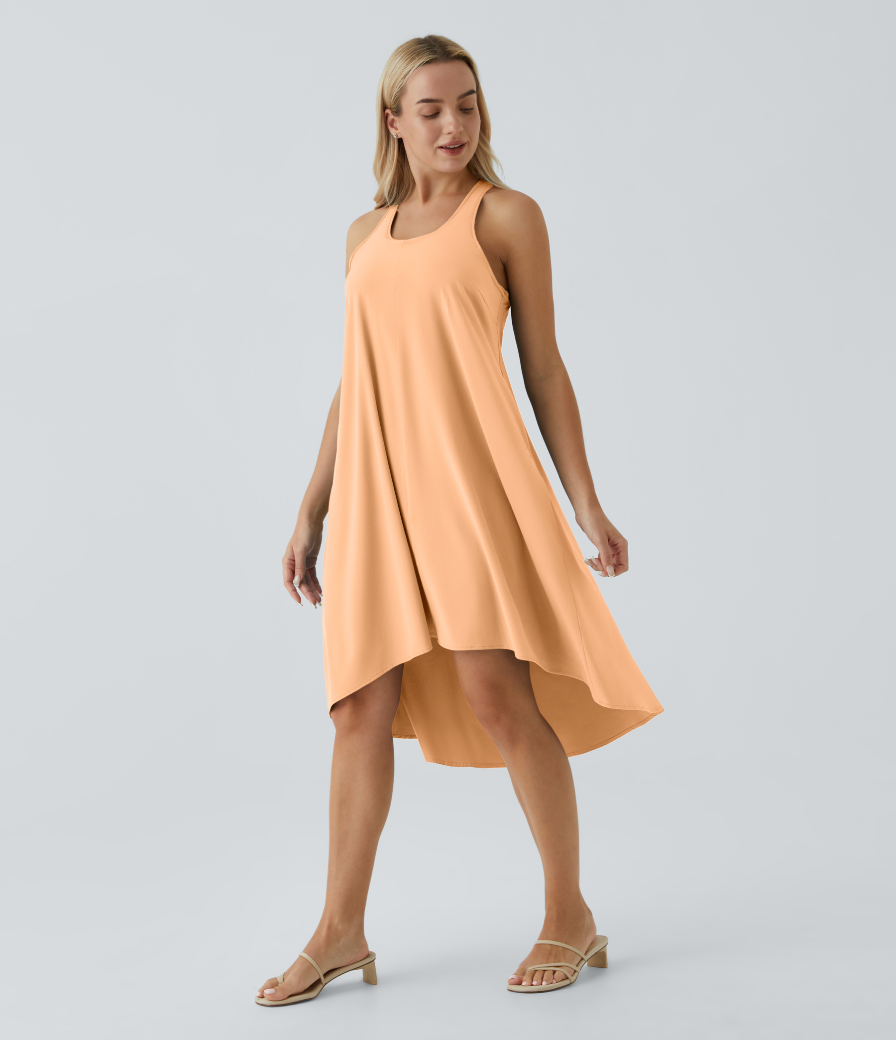 Backless Racerback Side Pocket High Low Flowy Midi Quick Dry Casual Dress