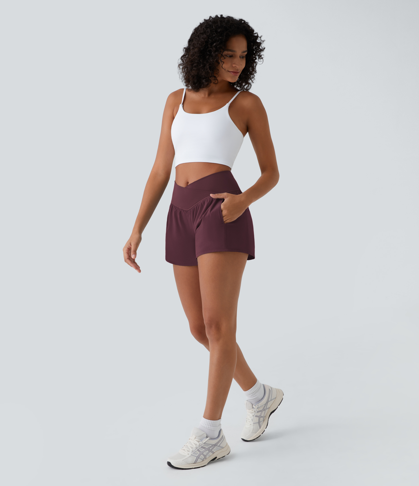 High Waisted Crossover Pocket 2-in-1 Quick Dry Yoga Shorts 4"