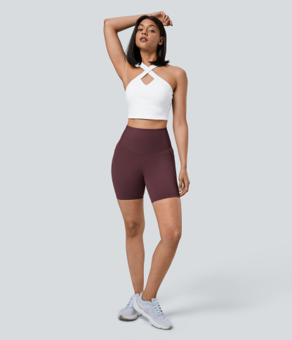 SoCinched High Waisted Tummy Control Pocket Shaping Training Biker Shorts 7''