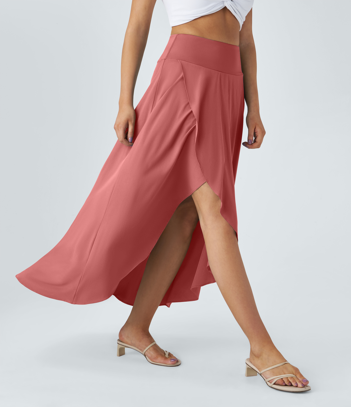 High Waisted High Low Ruffle 2-in-1 Flowy Quick Dry Casual Regular Maxi Skirt