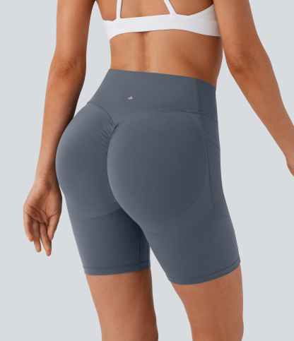 SoCinched High Waisted Scrunch Butt Lifting Tummy Control Side Pocket Shaping Workout Biker Shorts 7''