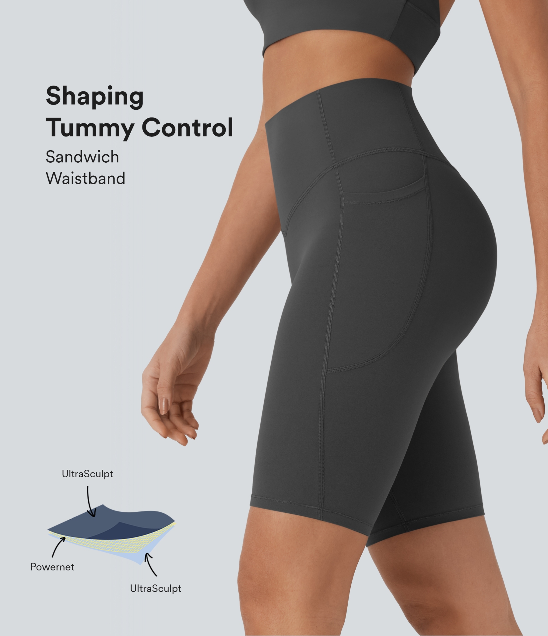 SoCinched High Waisted Tummy Control Pocket Shaping Training Biker Shorts 9''