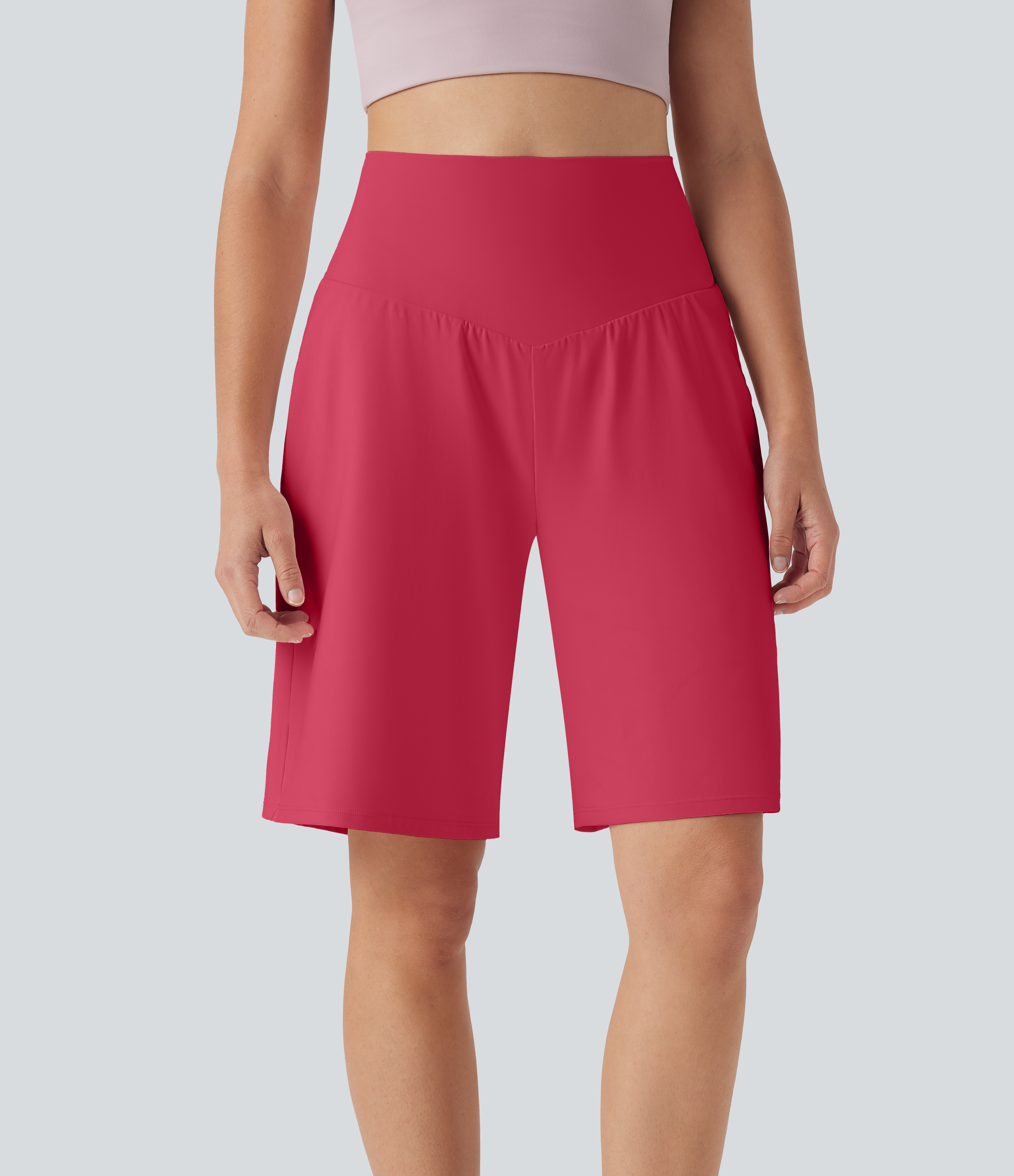 Airy High Waisted Pockets Cool Touch Yoga Bermuda Shorts