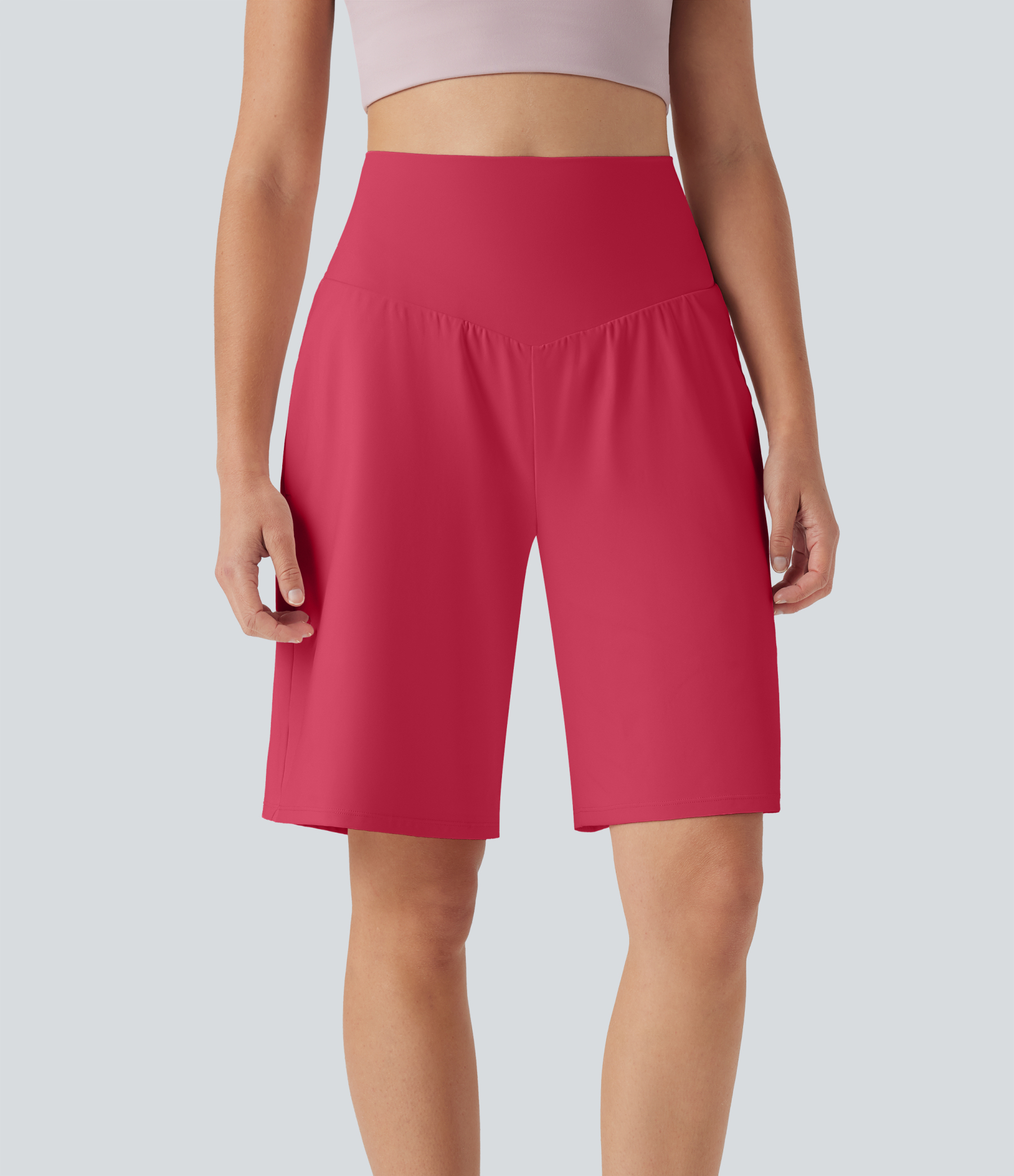 Airy High Waisted Pockets Cool Touch Yoga Bermuda Shorts