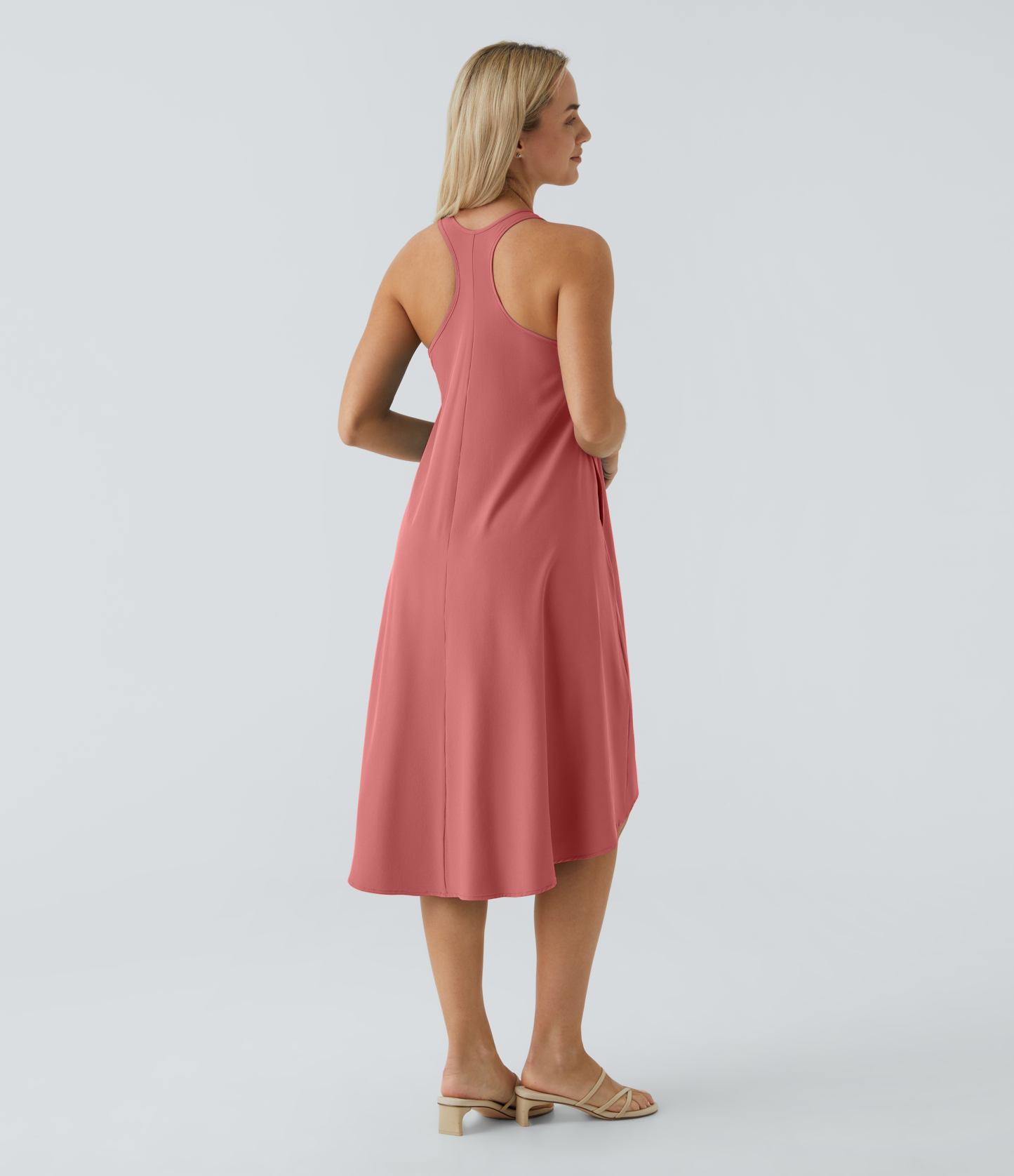 Backless Racerback Side Pocket High Low Flowy Midi Quick Dry Casual Dress